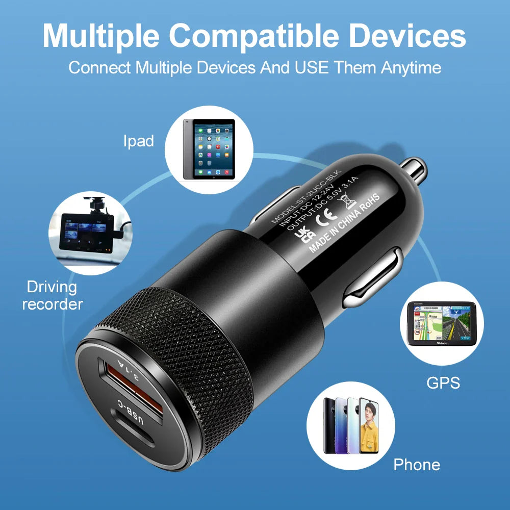 70W PD Car Charger USB Type C Fast Charging